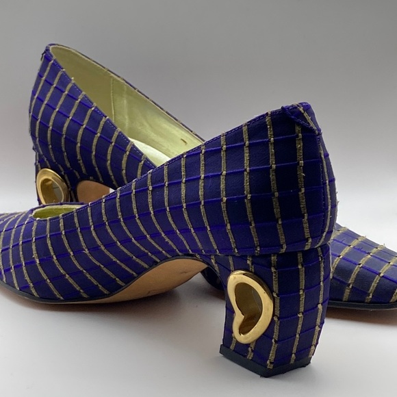Costa Blanca Purple & Gold Block Heels W/Heart Cutout Women Size 6 1/2M, - Picture 1 of 16